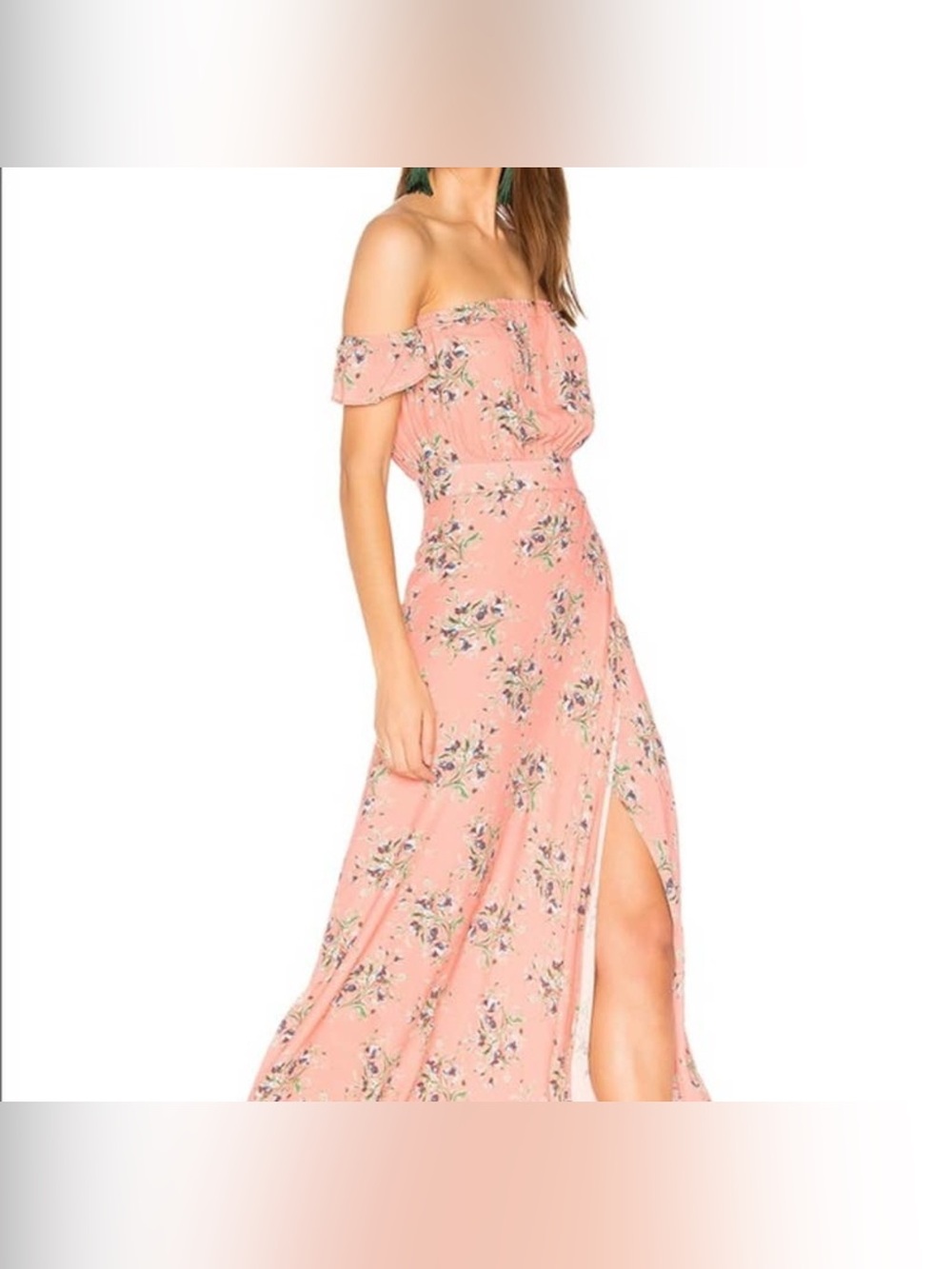 Flynn Skye "Bella" Off-Shoulder Coral Floral Rayon Maxi Dress size XS